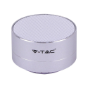 Przenośny metalowy głośnik Bluetooth micro SD, mikrofon 400mah srebrny V-TAC VT-6133