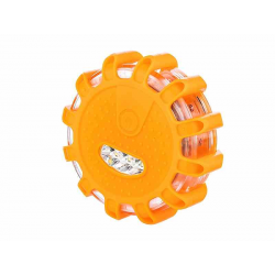 Lampa - flara ostrzegawcza 12 LED + 3 LED, mocowana na magnes i hak, zasilanie 3xAAA, pomarańczowa