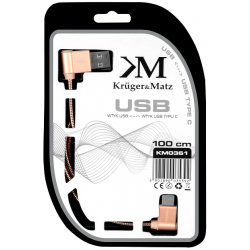 Kabel USB - wtyk kątowy typu C 1m 3A Kruger&Matz