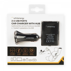 Whitenergy Ładowarka samochodowa, rozdzielacz gniazda zapalniczki, 2+ 2x USB, wyjście 5V/ 9.6A