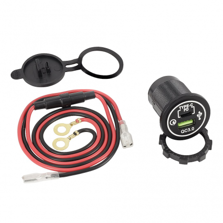 Ładowarka do zabudowy USB-C PD 30W + USB QC3.0 18W + przewody 60 cm, zasilanie 12/24V