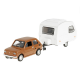 Model 1:43 Zestaw Fiat 126p + przyczepa Niewiadów Kemping, brąz