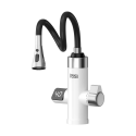Przepływowy podgrzewacz wody - biała bateria kuchenna z elastyczną wylewką