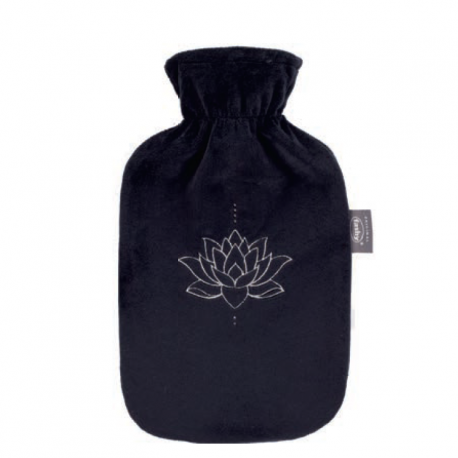 Fashy Termofor 2l w welurowej osłonie czarny, kwiat lotosu