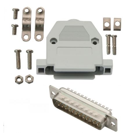 Wtyk DB25 (F) na kabel z obudową - kompletne.